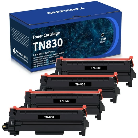 TN830 Toner Cartridges - Replacement for TN830 TN-830 TN830XL to use with HL-L2460DW DCP-L2640DW HL-L2405W HL-L2400D HL-L2480DW MFC-L2820DW MFC-L2820DWXL Printer (Black, 4-Pack)