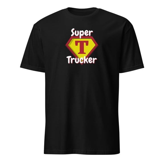 Super Trucker Hero Emblem Funny Husband Gift T-Shirt (Black, S)