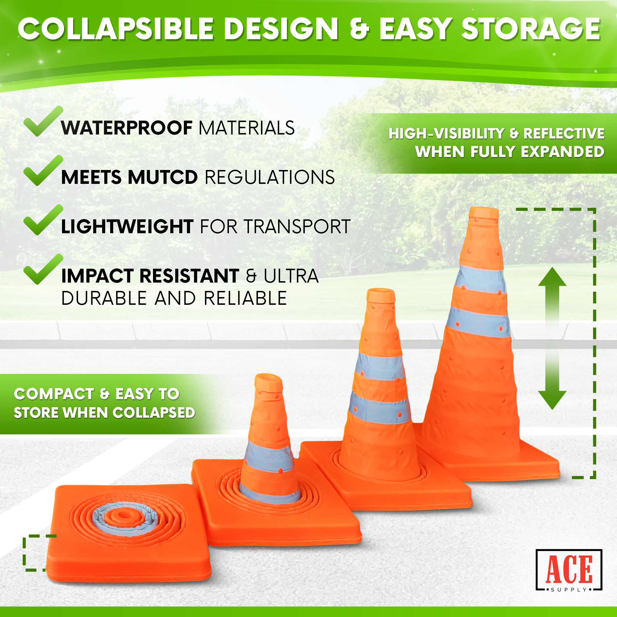 Collapsible Traffic Cones 18 inch Pack ACE Supply