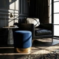 thumbnail image 2 of Cortesi Home Sheppe Cylindrical Ottoman 18", Blue Velvet with Gold Metal Base, 2 of 9