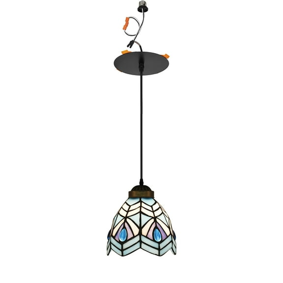 KAYYELAMP 1 Light Handmade Blue Glass Shade Recessed Light Conversion Kit For E26 Recessed Mount Cans Tiffany Pendant Light Ideal For Kitchen Farmhouse Home