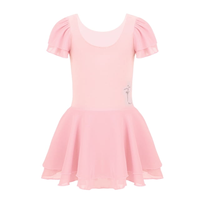 Oyolan Robe Tutu à Manches Courtes à Volants pour Filles, Vêtements de Danse Ballet Basiques Rose 10-12