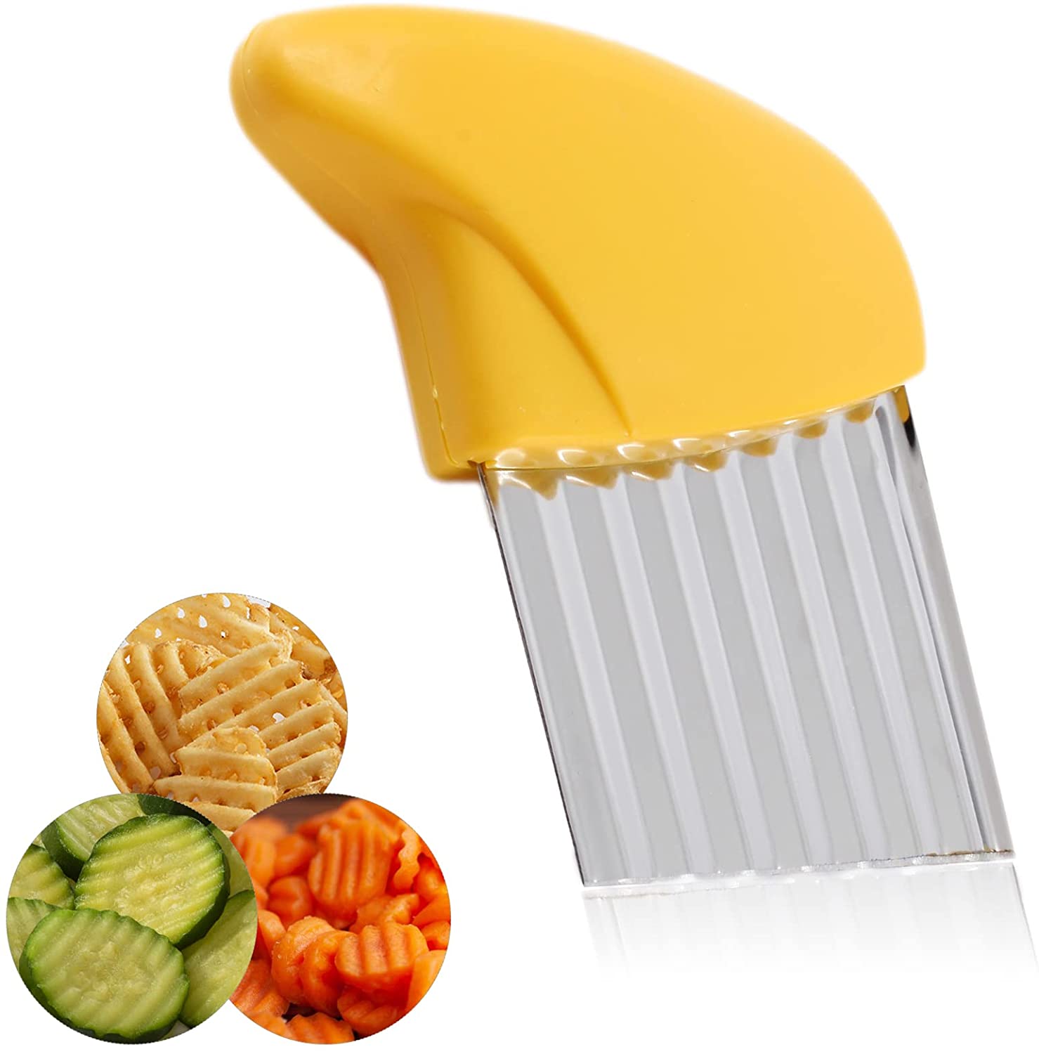 1 Pack Crinkle Cutter, Stainless Steel Waffle Fry Cutter, Wavy Chopper