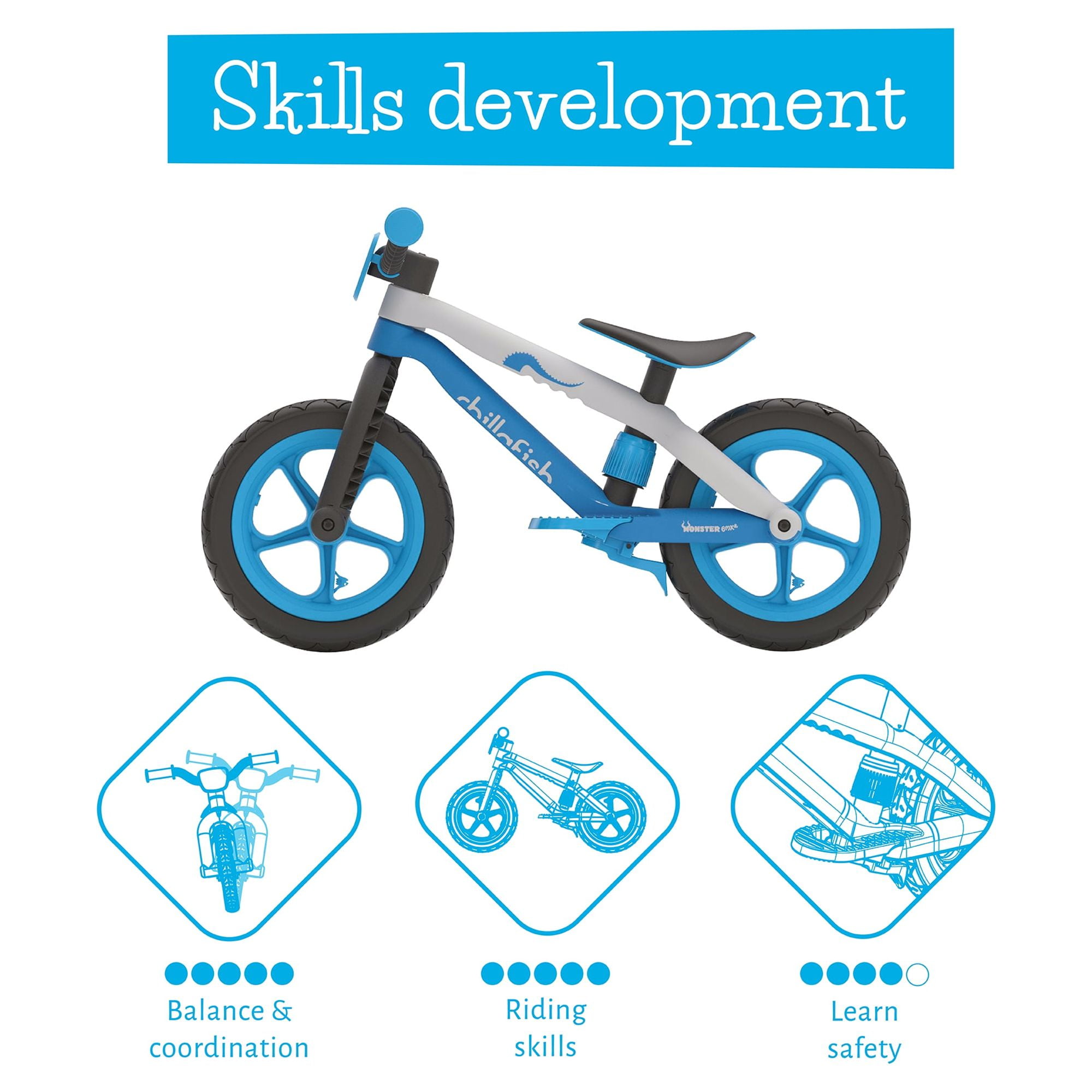 Chillafish BMXie 2 Lightweight Balance Bike with Integrated Footrest and Footbrake, Kids 2 to 5 Years, 12 Inch Airless Tires, Adjustable Seat, Blue