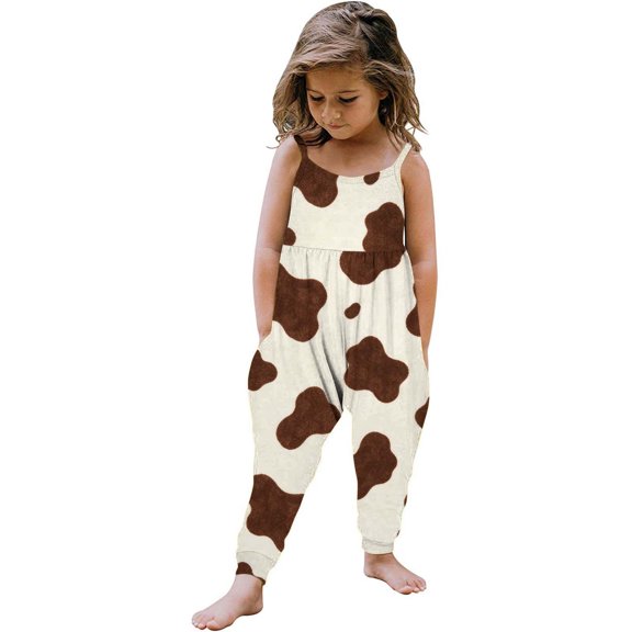 Auroural Clothes Toddler Girls Overalls Toddler Girls Kids Cow Printing Jumpsuit Strap Romper Outfits Clothes with Pockets