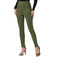 thumbnail image 4 of FAB CURVES Women's Faux Suede Leggings High Waisted Stretch Slim Pants L Light Army Green, 4 of 6