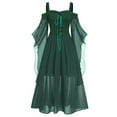 thumbnail image 2 of KONBECA 1950's Dresses for Women Vintage, Womens Celtic Medieval Floor Length Dress, Renaissance Gothic Cosplay Dress, Off-Shoulder Sleeve Button Irregular Dress Green XXL, 2 of 5