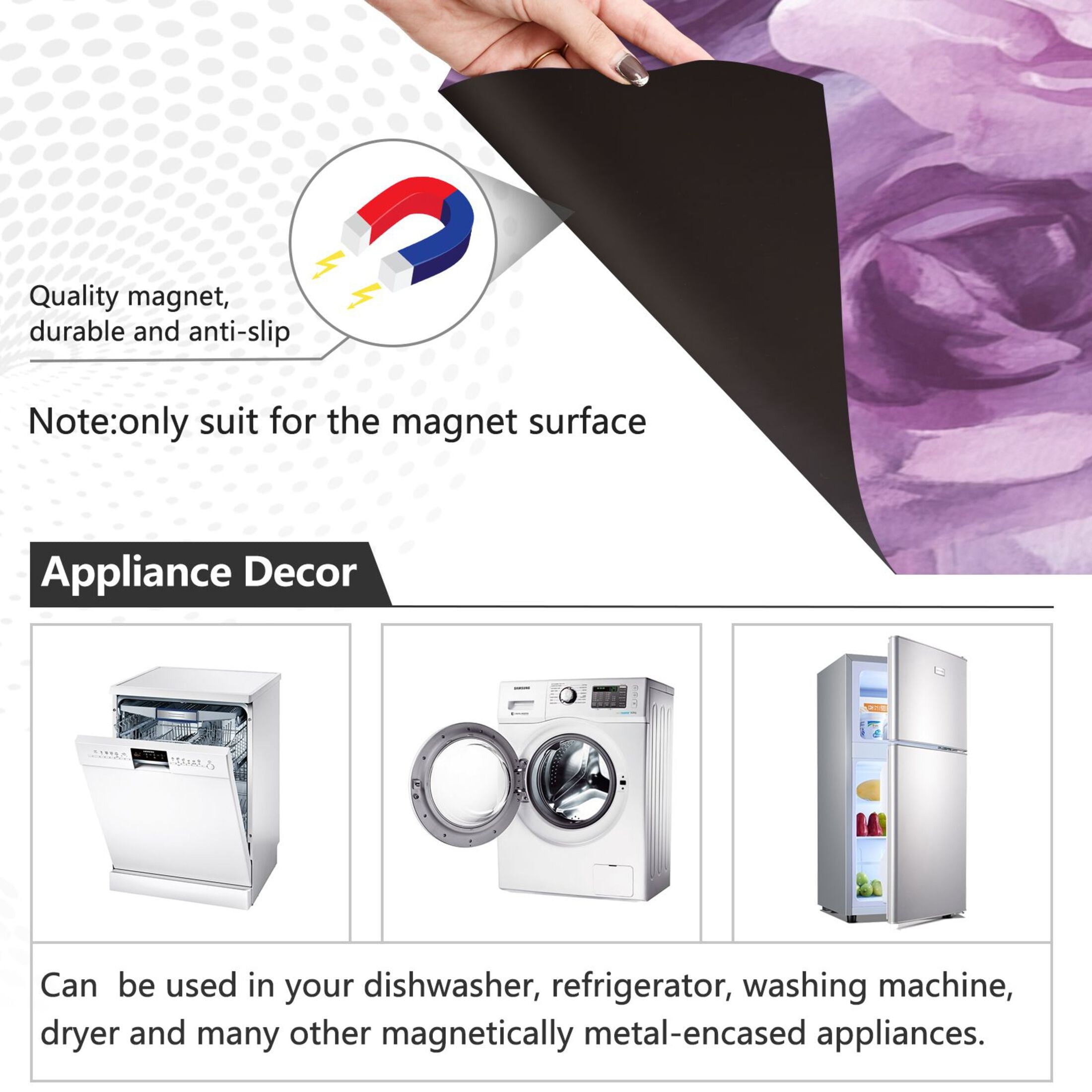 Dishwasher Magnetic Sticker 23x26 Inch Refrigerator Magnetic Sticker Washing Machine Magnetic Sticker Kitchen Panel Magnetic Sticker Home Decor Lavender Roses Seamless