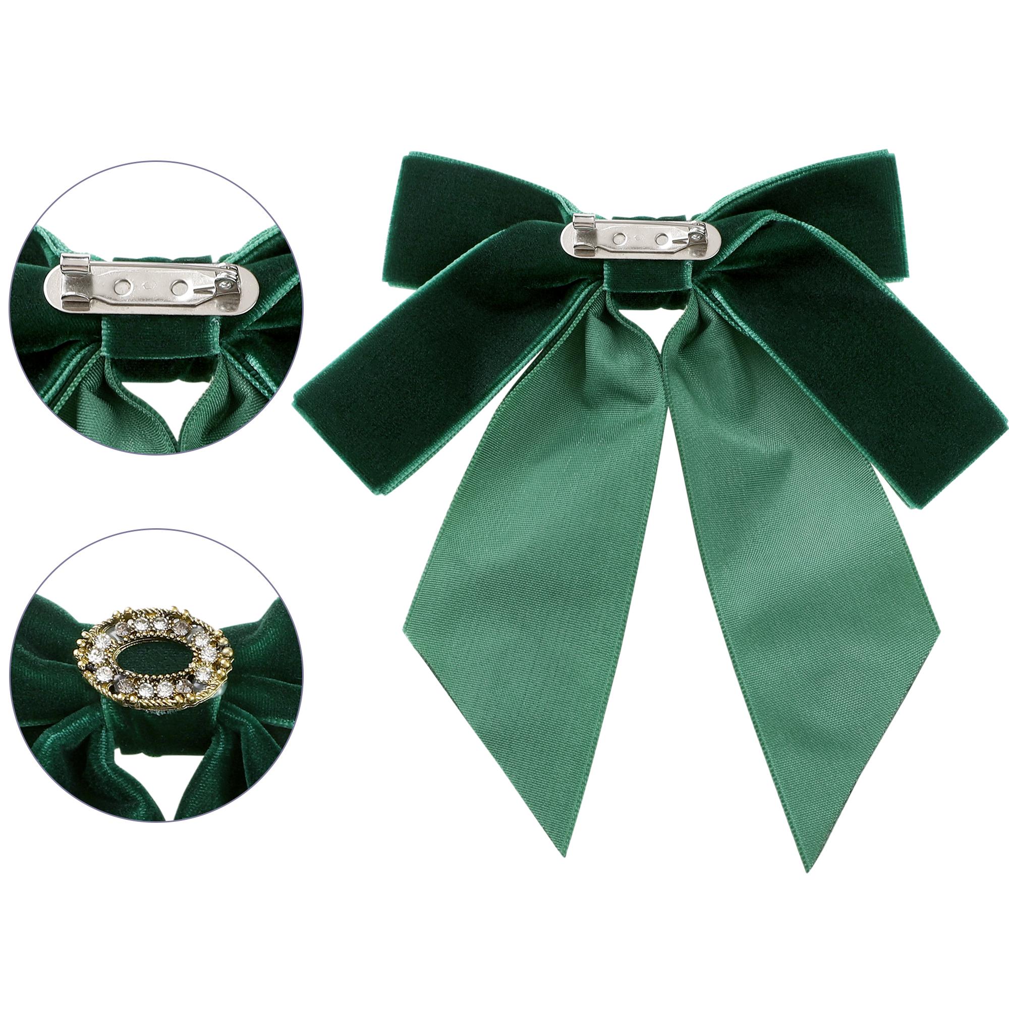 DARING DIVA Women's Velvet Alloy Rhinestone Pre-Tied Bow Tie Green