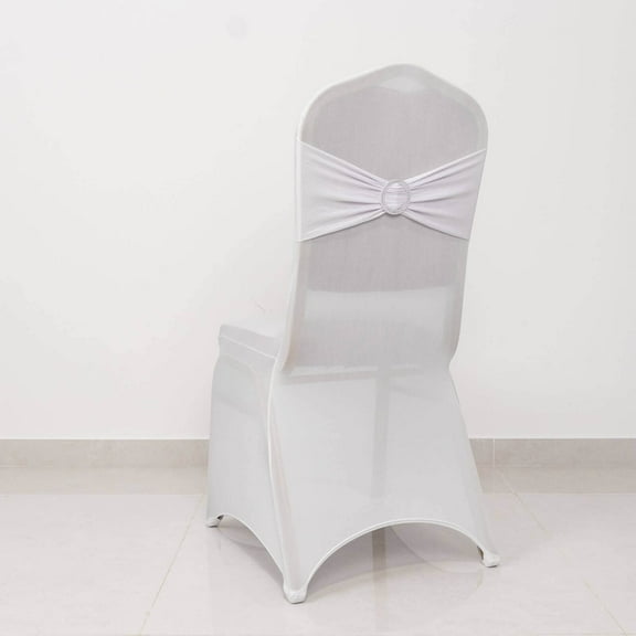 Balsa Circle White Spandex Stretchable Banquet Solid Chair Covers Rhinestone Sash Band Wedding Party