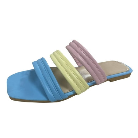 

GNEIKDEING Ladies Summer Flat Casual Sandals Colorblock Open Toe Beach Slippers Gift on Clearance