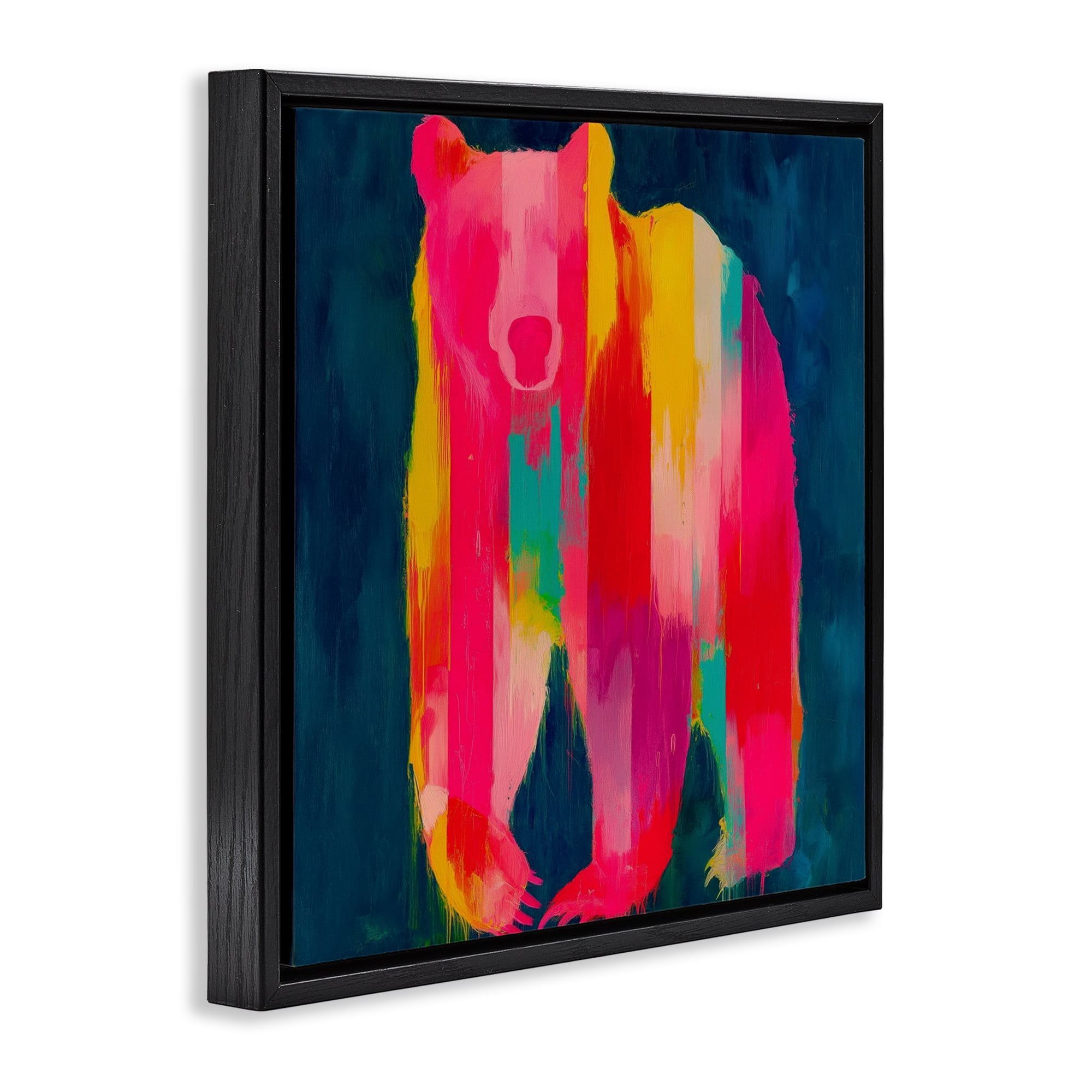 Stupell Industries Pink & Yellow Bear Standing Tall Black Framed Floater Canvas Wall Art, design by Chromatic Storm Studio