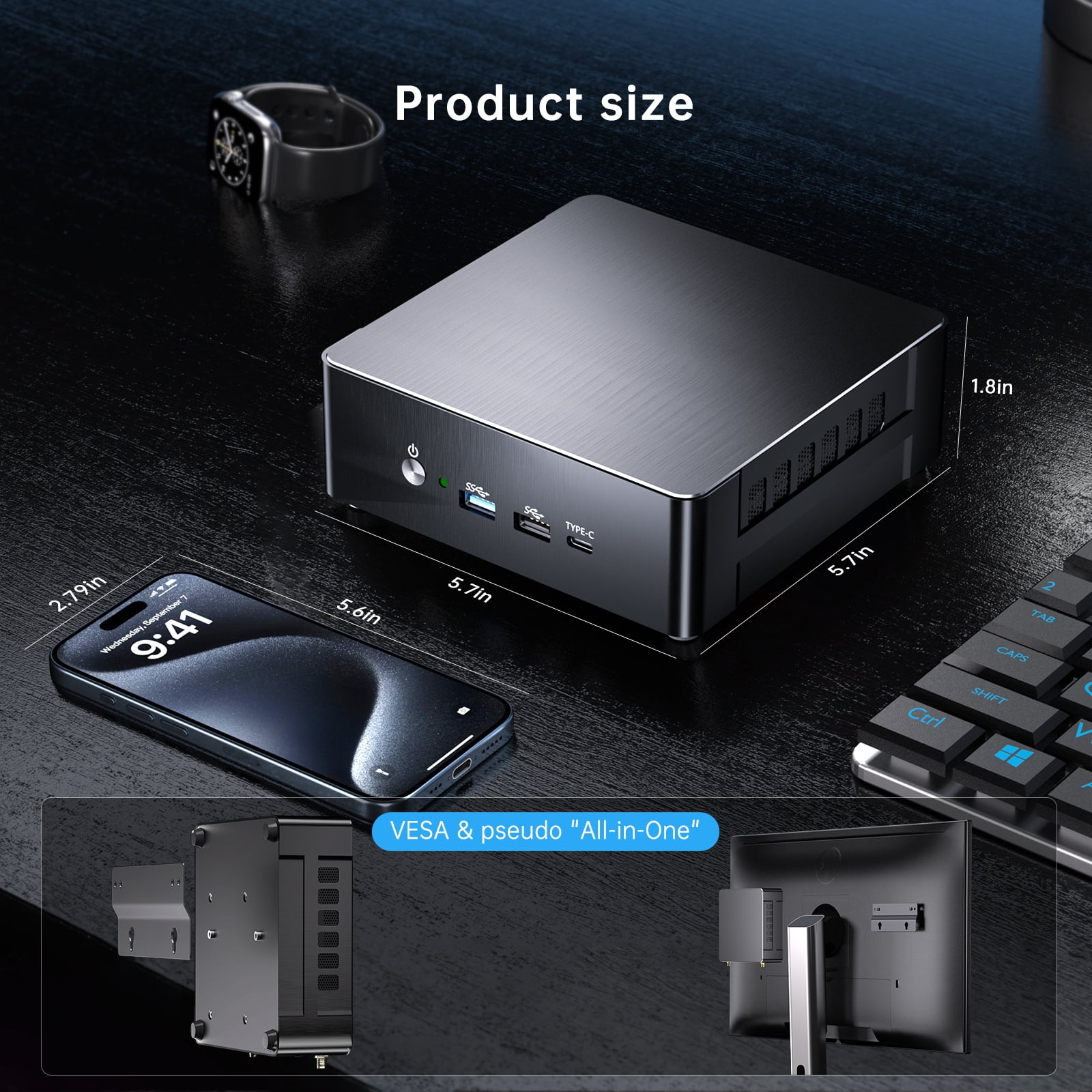 Mini PC i9-13900H, 14 Cores Upto 5.4GHz, 32G RAM 1T SSD, Mini Desktop Computer Windows 11 Pro(TPM2.0), Dual LAN, WiFi6E, BT5.3, DP/HDMI/Type-C Triple Display, VESA