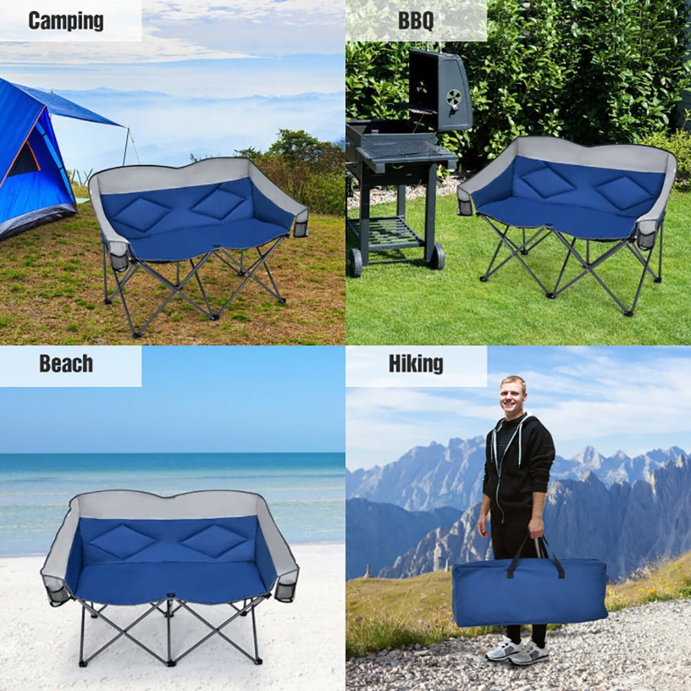 Aimee Lii Folding Camping Chair with Bags and Padded Backrest, Heavy Duty Extra Wide Folding Chair, Blue