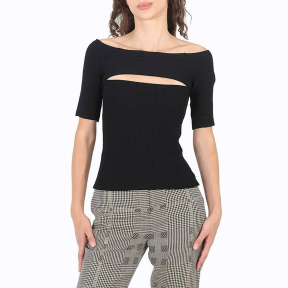 Stella McCartney Ladies Black Off-Shoulder Cut-Out Knit Top, Brand Size 38 (US Size 4)