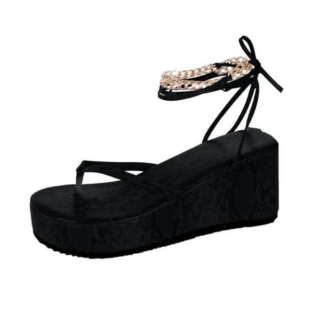 

Black Heels Wedge Thong Swap Strap Sandals Women S Metal Chain Sandals