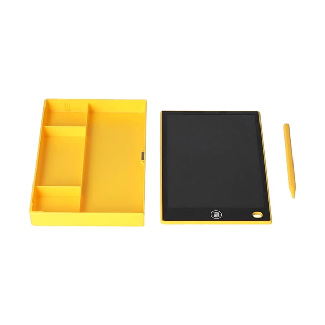 Tableta de escritura LCD Ticfox Amarilla Borrable Reutilizable con caja Base de bolígrafo para niños