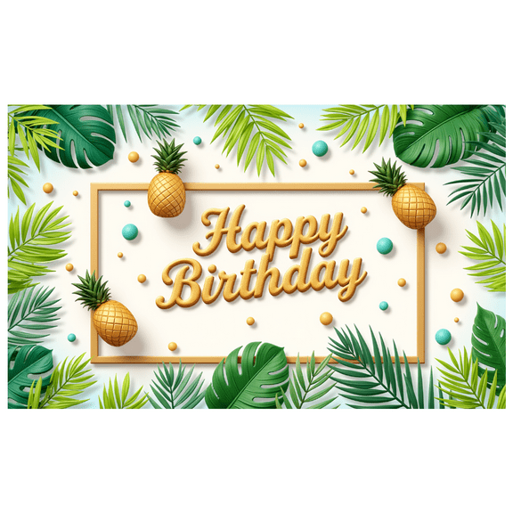 Yatrandify Tropical Design Happy Birthday Banner Decorative Pineapple Leaves Backdrop for Birthday Celebration Party