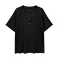 thumbnail image 4 of Womens Summer Tops Mid Sleeve Neck Button Solid Daily Casual Blouse Cute Summer Tops, 4 of 7
