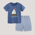 thumbnail image 2 of Toddler boys and girls summer outfit waffle striped short sleeve t-shirt elastic waist shorts 2 piece short set,stylish,soft,lightweight,breathable,casual Navy 3-4 Years, 2 of 7