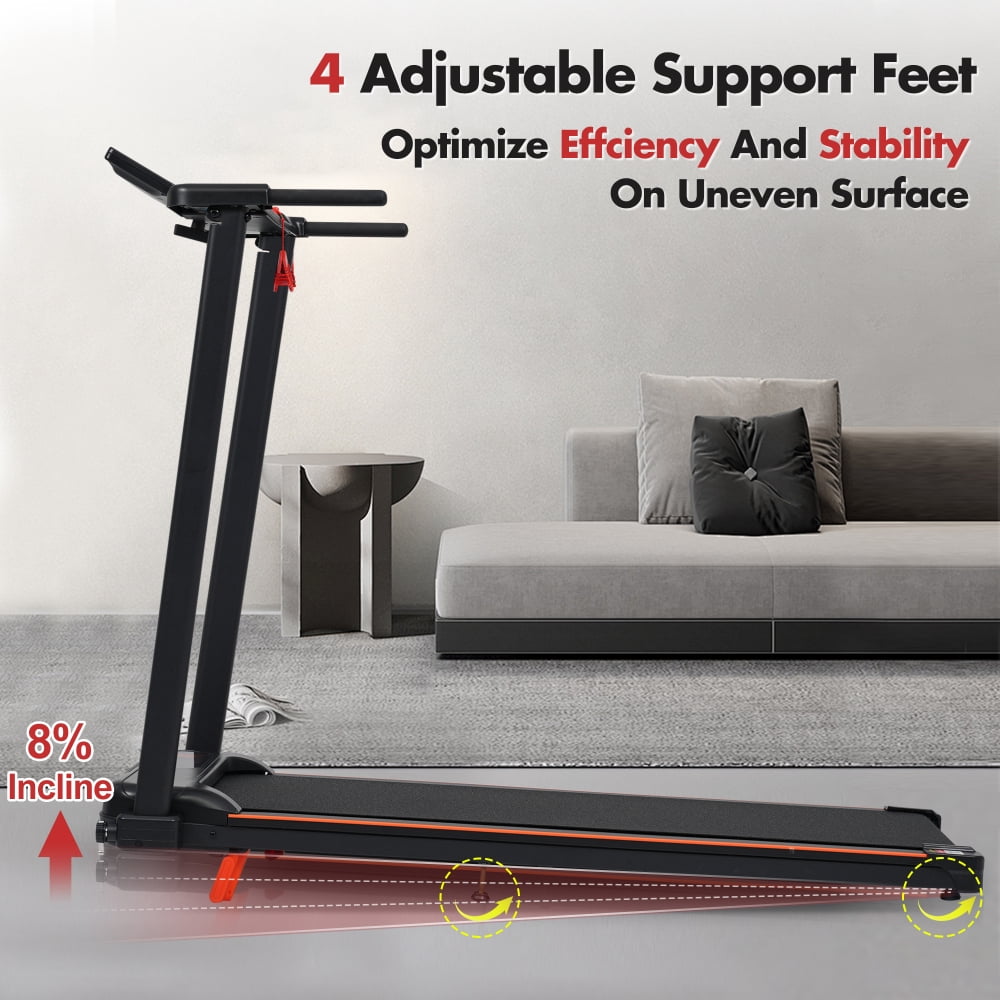 Treadmill with 8% Incline, Portable Treadmills for Home with Handle, Foldable Treadmills with 265 Lbs Capacity, 3.0HP Treadmill with 4 Adjustable Support Feet