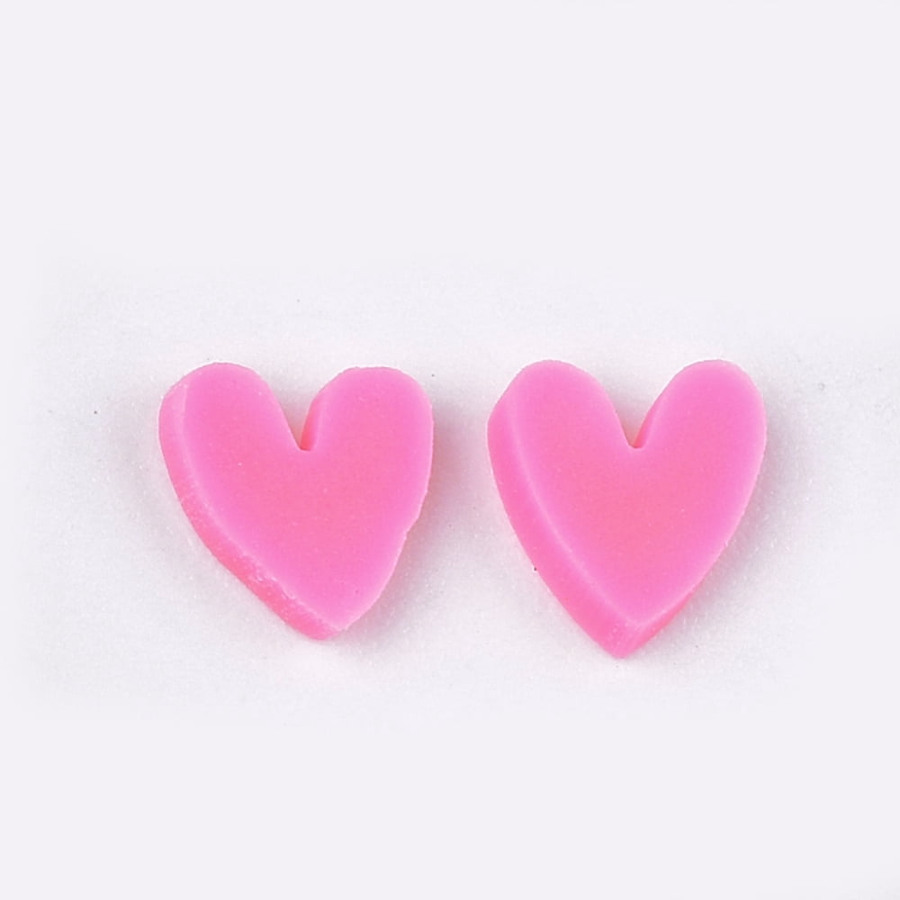 Handmade Polymer Clay Nail Art Decoration Fashion Nail Care No Hole Heart Hot Pink 4~6x4~5x1~2mm DIY