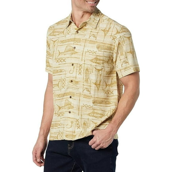 Quiksilver Men's Water Fish Button Down Woven Shirt, Brown - XL