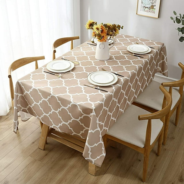 Moroccan Polyester Fabric Tablecloth - Water-Resistant Wrinkle Free Rectangle Dining Table Cover, Washable Protector for Holiday and Outdoor