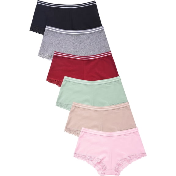 247 Frenzy Women's Essentials PACK OF 6 Sofra or Mamia Assorted Cotton Blend Stretch Boyshort Panty Underwear LP1662CB1 Size MD