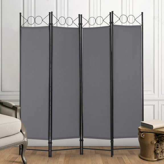 XF XINFENG 4 Panel Room Dividers 5.6FT Steel Frame Folding Privacy Screen Portable Freestanding Partition Wall Divider for Home Office (Gray)