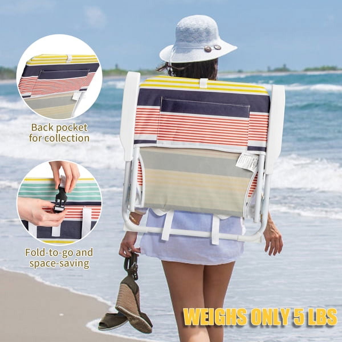 Alvantor Compact Folding Beach Chair with Steel Frame and Armrests, Lightweight Portable Outdoor Chair, Multi Stripe