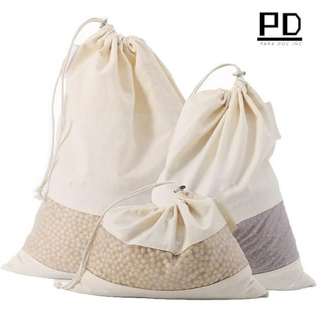 

3 Pcs Reusable Produce Cotton Bags Drawstring Shopping Bag with window Reusable Grocery Bags Kitchen Storage for Vegetable Fruit Rice Bread Beans Cereals Grain