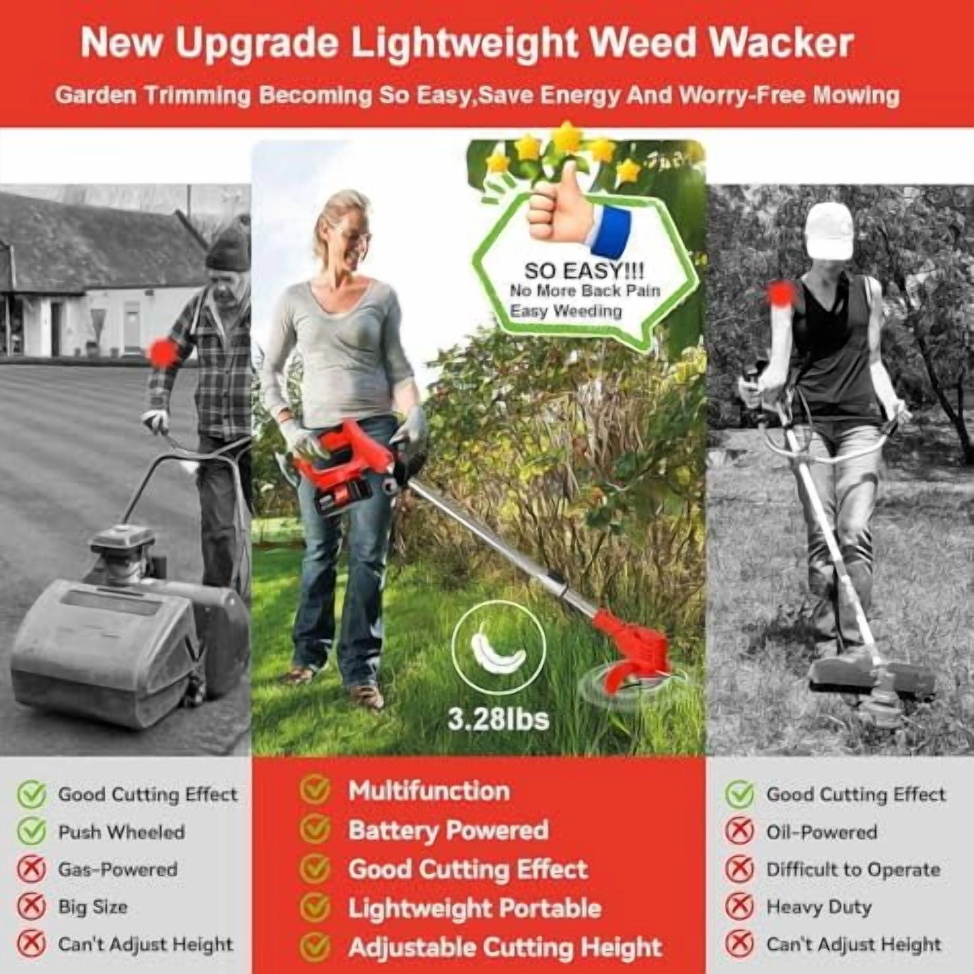 24V 2-in-1 Cordless String Trimmer & Lawn Mower with 2X 4.0Ah Batteries, Wheeled Electric Weed Eater with 3 Types Blades, Foldable Grass Trimmer for Garden Yard & Lawn Care