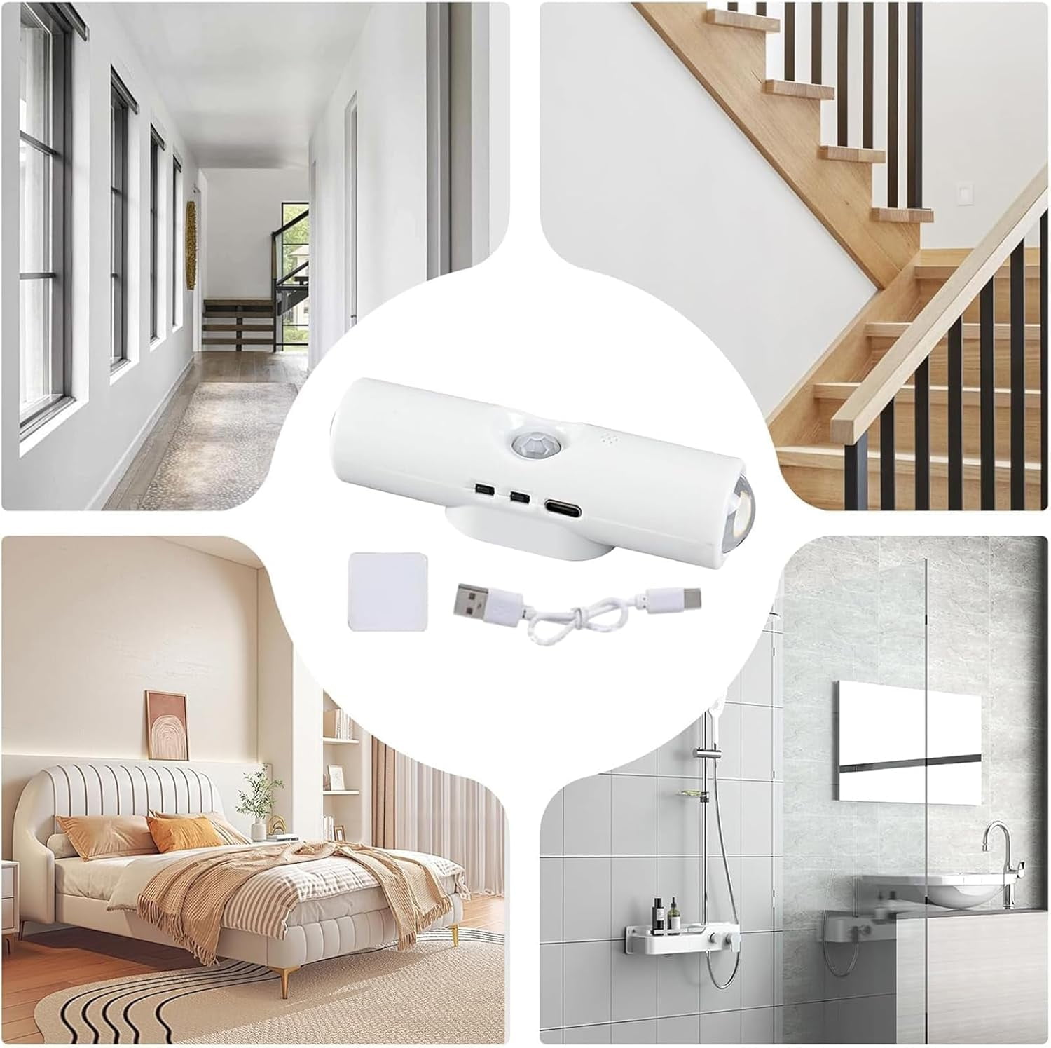 Rechargeable Smart LED Motion Sensor Ambient Light, Wireless RGB Color Changing Night Light with Auto On/Off, Magnetic Stick-On Wall Light for Hallway, Stairs, Closet, Cabinet, Bedroom (4, 7 Color)