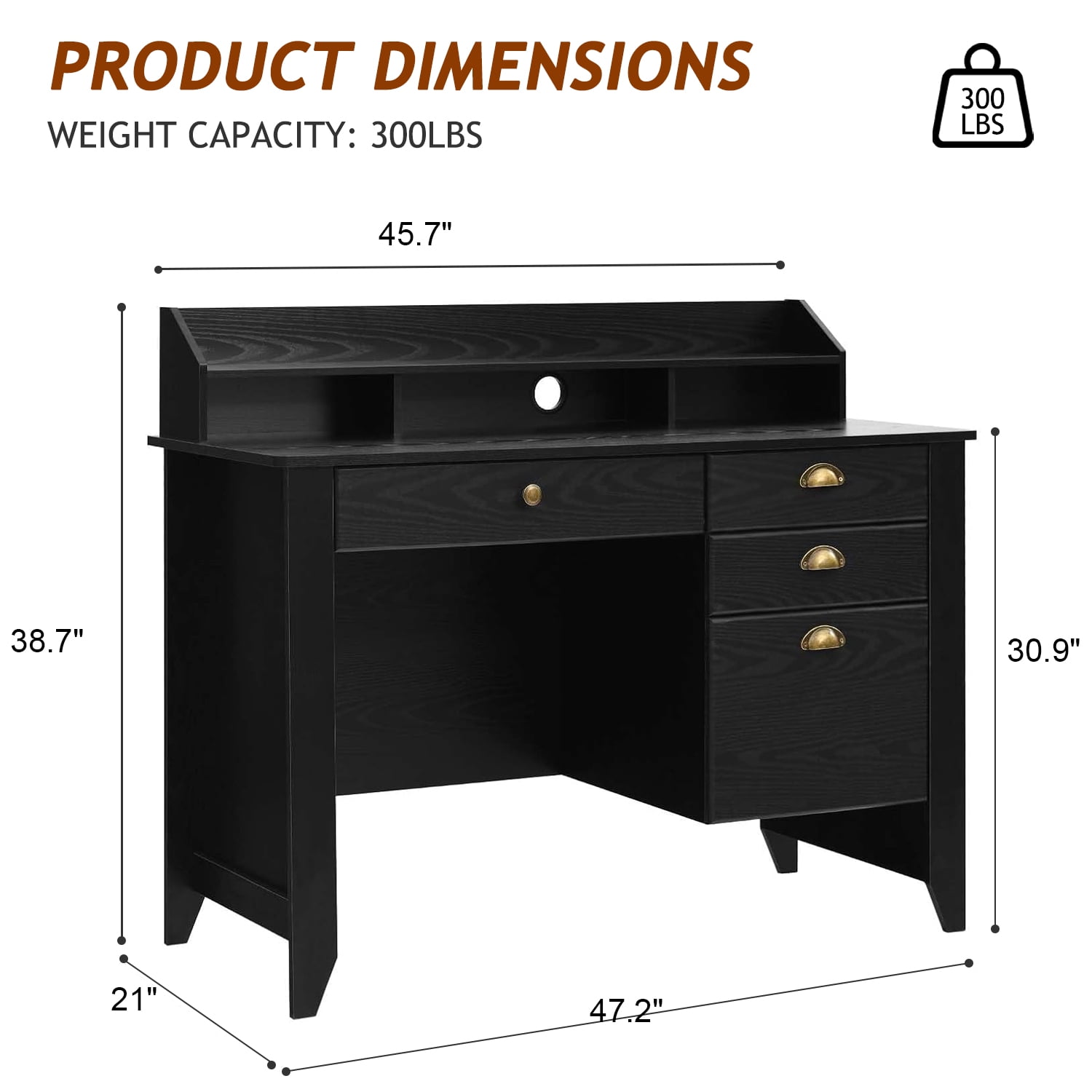 Catrimown Computer Desk, 47.5 in Desk with 4 Drawers, Home Office Desk with Monitor Stand, Matte Black