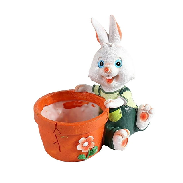 Green Green Resin Rabbit Planter Ornament For Small Succulents And Holiday Tabletop Decoration