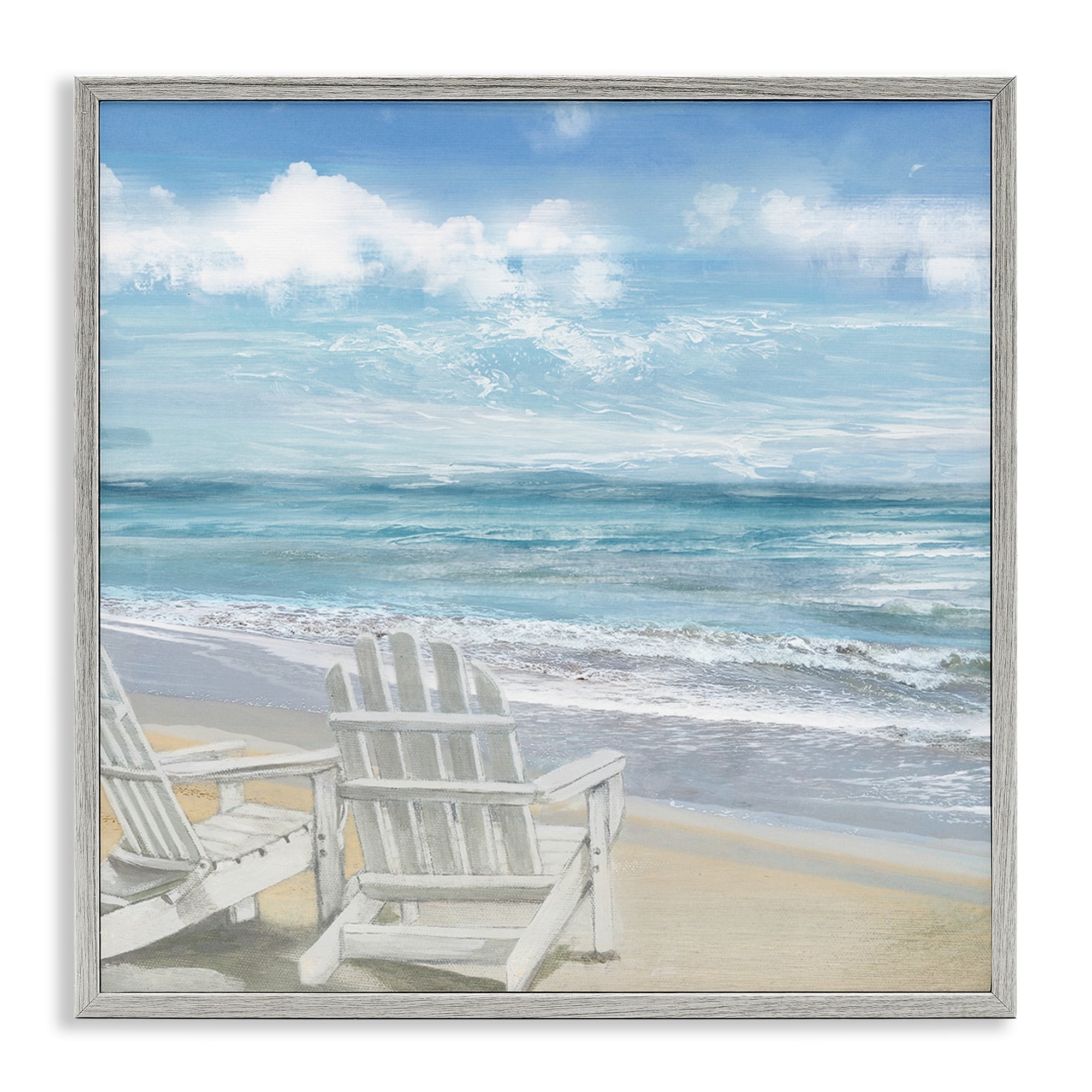 Stupell Industries White Adirondack Chairs on the Beach Painting, 12 x 12,Design by Main Line Studio