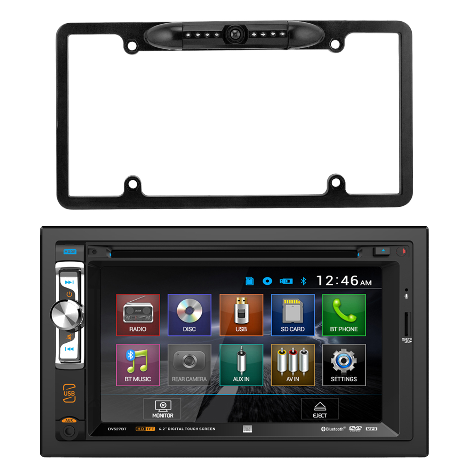 Dual AV Double Din 6.2" Touch Screen DVD Bluetooth USB Receiver, Enrock