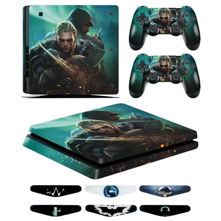 GameXcel Vinyl Decal Protective Cover Wrap Sticker for Sony PS4 Slim Console and Wireless Controller(Assassin's Creed Valhalla)