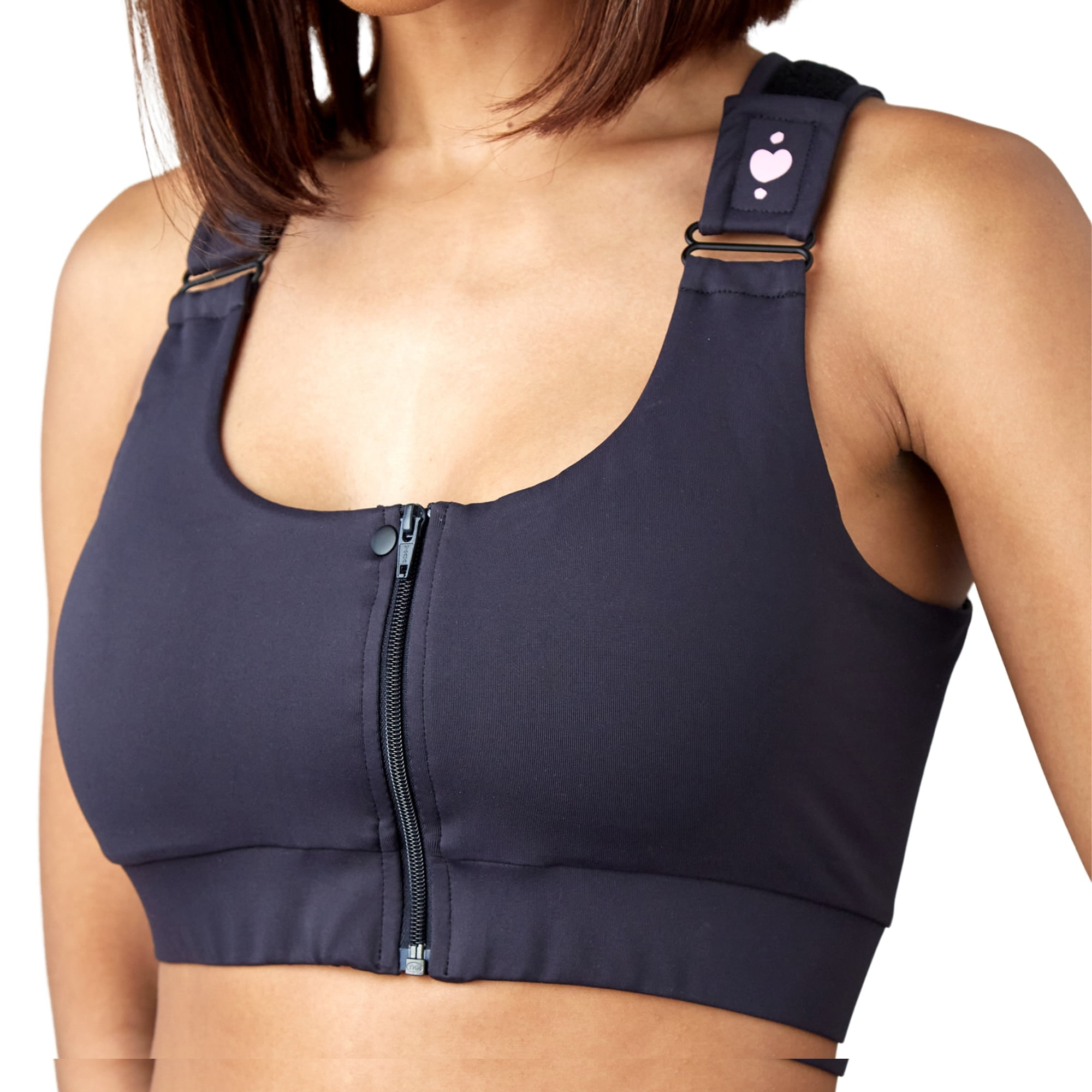 heart&core Shirl Bra, Post-Surgery, Racerback Zip Bra, Black, Small, 1 Ct