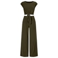 thumbnail image 6 of Women's 2 Piece Summer Outfit Cap Sleeve V Neck Belted Crop Top Wide Leg Pants, 6 of 6