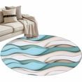 thumbnail image 2 of 3ft Washable Round Rug, Teal Brown Non-Slip Circle Area Rug for Bedroom Bedside, Gradient Waves Abstract Water Ripple Stripes Soft Indoor Floor Mat for Home Decor, 2 of 9