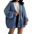 thumbnail image 2 of Rohuuque Women's Loose Cardigan Sweaters Solid Color Knit Cardigan Long Sleeve Casual Sweater Jacket Layering Top Sky Blue, 2 of 5