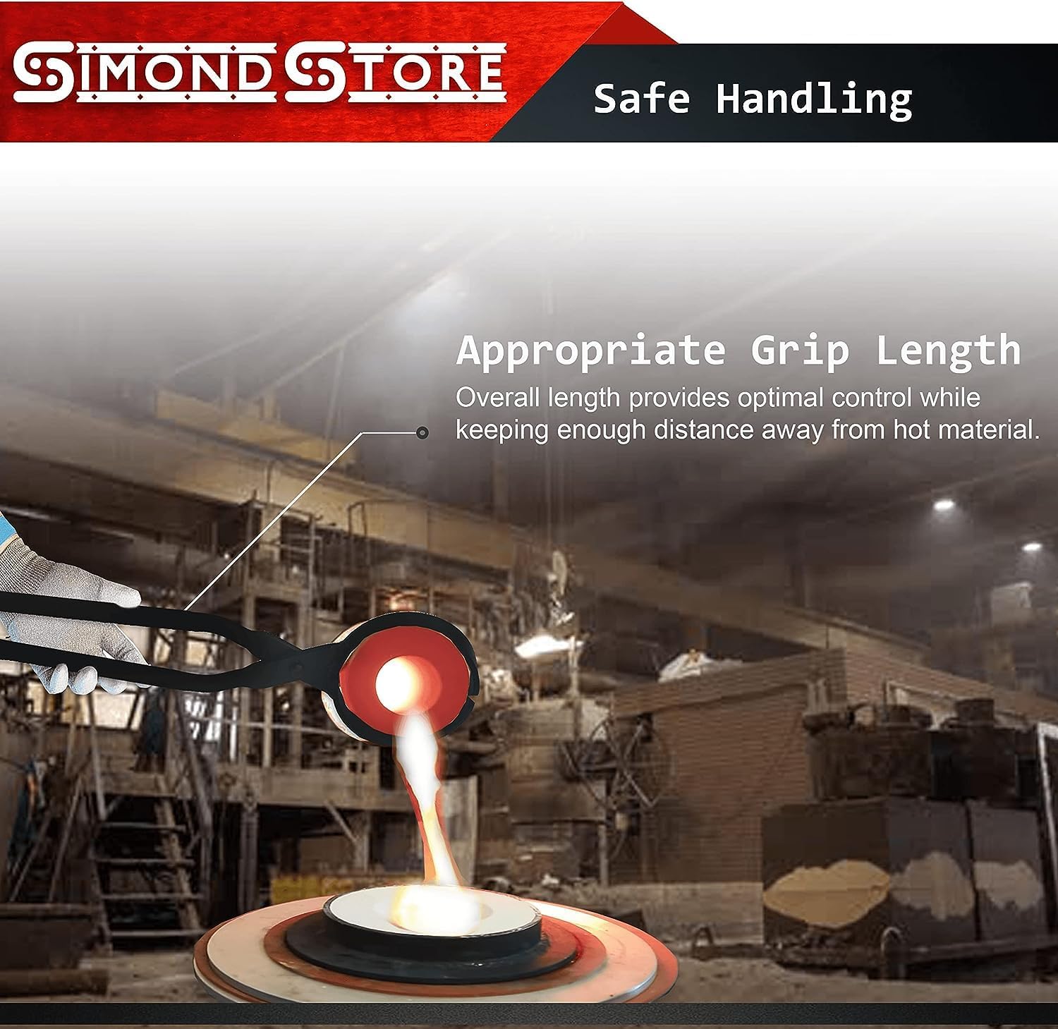 Simond Store 27" Blacksmith Tong Foundry Flask Metal Tongs for Clay Graphite and Graphite Crucibles, Heavy Duty Steel Tong 3.5" Diameter for Metal Melting Refining Casting Gold, Silver