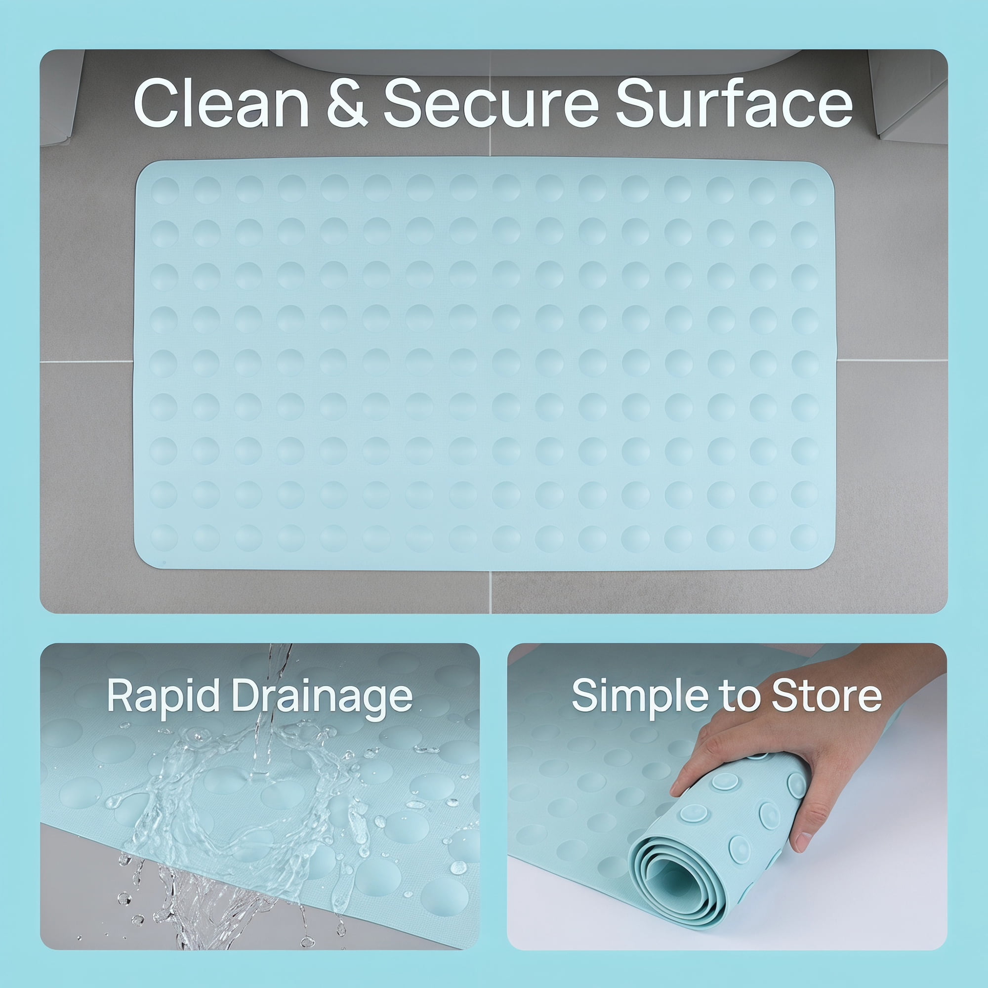 Unique Bargains Non-Slip TPE Washable Bathtub Mat with Strong Suctions Blue 28" x 16"