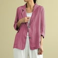 thumbnail image 2 of Blazer en Lin d'Été pour Femmes Léger Manches 3/4 Extensibles Froncée Col en V Décontracté Veste Blazer 2 Boutons avec Poches M-3X Rouge, 2 of 8