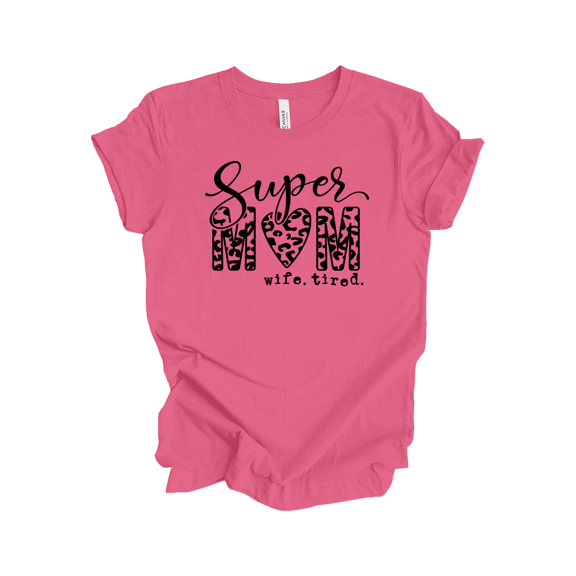 Trenz Shirt Company Womens Humorous Cheetah Print Super Mom Tired Wife, Ideal Fun Present for Moms, Charity Pink-Small