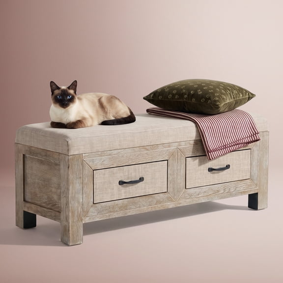 ClickDecor Cottage Upholstered Storage Bench Weathered Ash