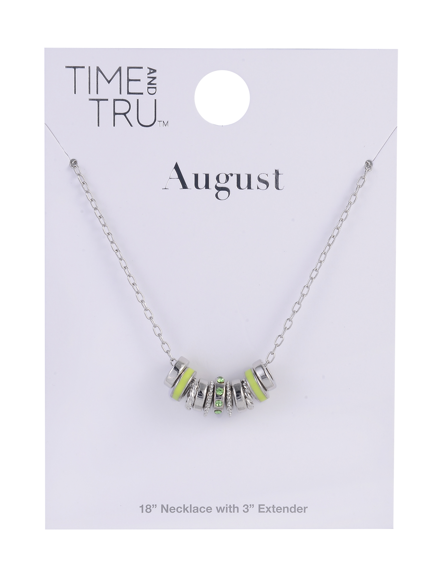 Time and Tru Silvertone Chain with Peridot Birthstone "August" Necklace