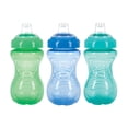 thumbnail image 1 of Nuby Paquete de 3 vasos para sorber para niños pequeños sin derrames, vasos para niños pequeños a prueba de derrames con agarre fácil y firme, azul, aguamarina, verde, 1 of 5